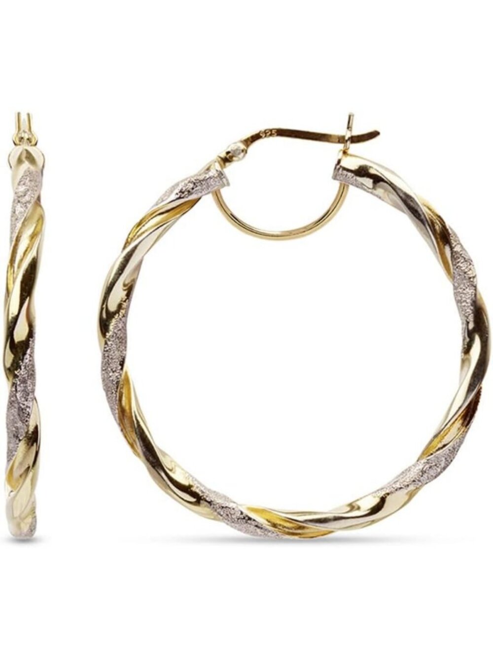 Stylish 925 Sterling Silver Two-Tone Gold Plated Hoop Earrings for Women